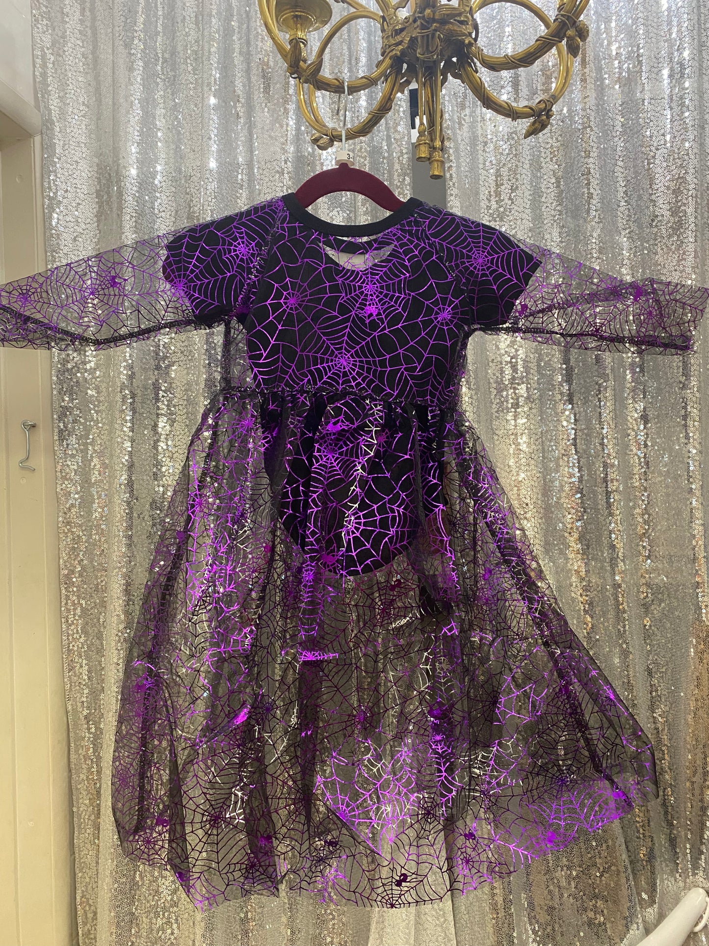 Black Onesie w/ Long Sleeve Purple See Through Spiderweb Shaw Halloween