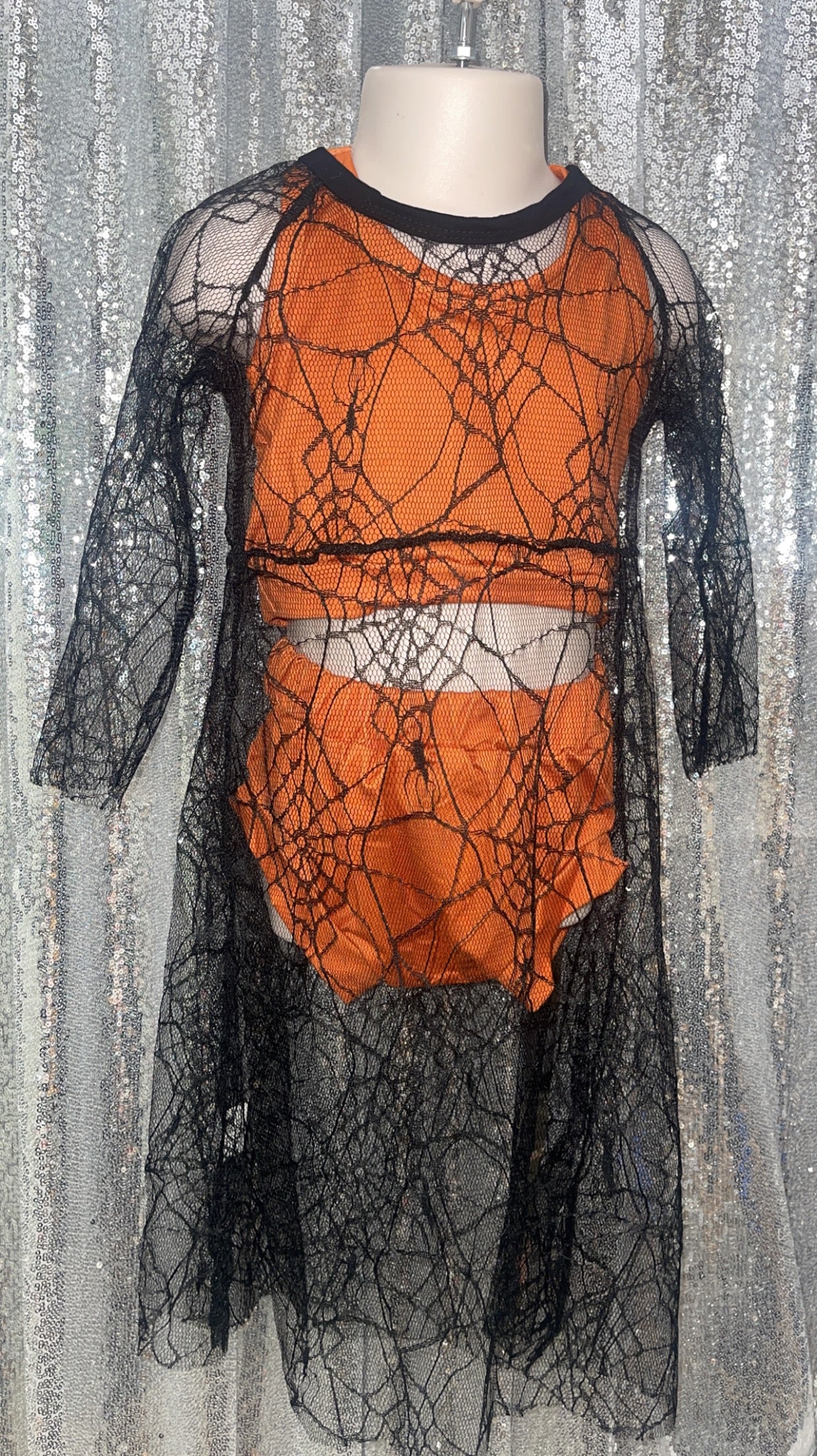Orange Two Piece Bummie Set w/ See Through Spiderweb Shaw Halloween