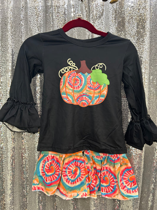 Long Sleeve Tie-Dye Pumpkin Belles Set Halloween/Thanksgiving