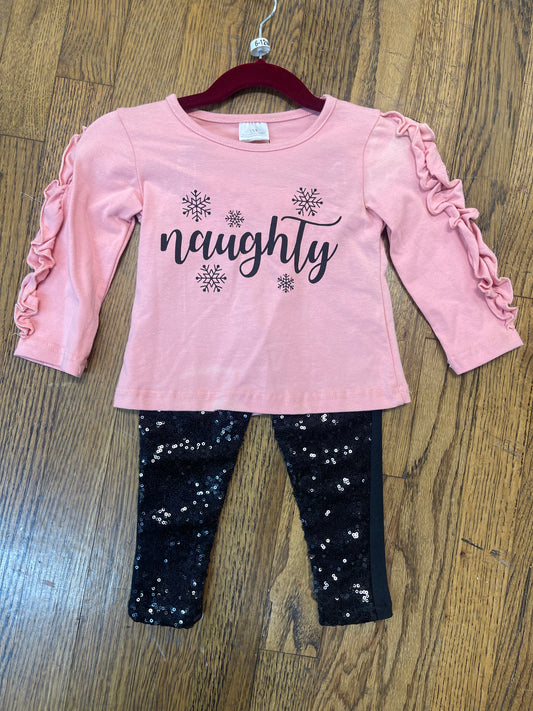 Long Ruffle Sleeve Naughty Shirt w/ Sparkle Pants Christmas