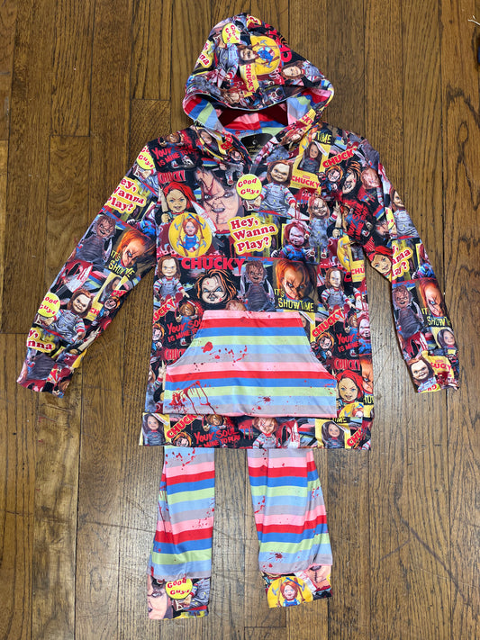 Chucky Themed Long Sleeve Hooded Pants Set Halloween