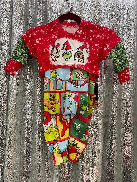 Grinch Tank Top Romper w/ Cropped Sweater Christmas