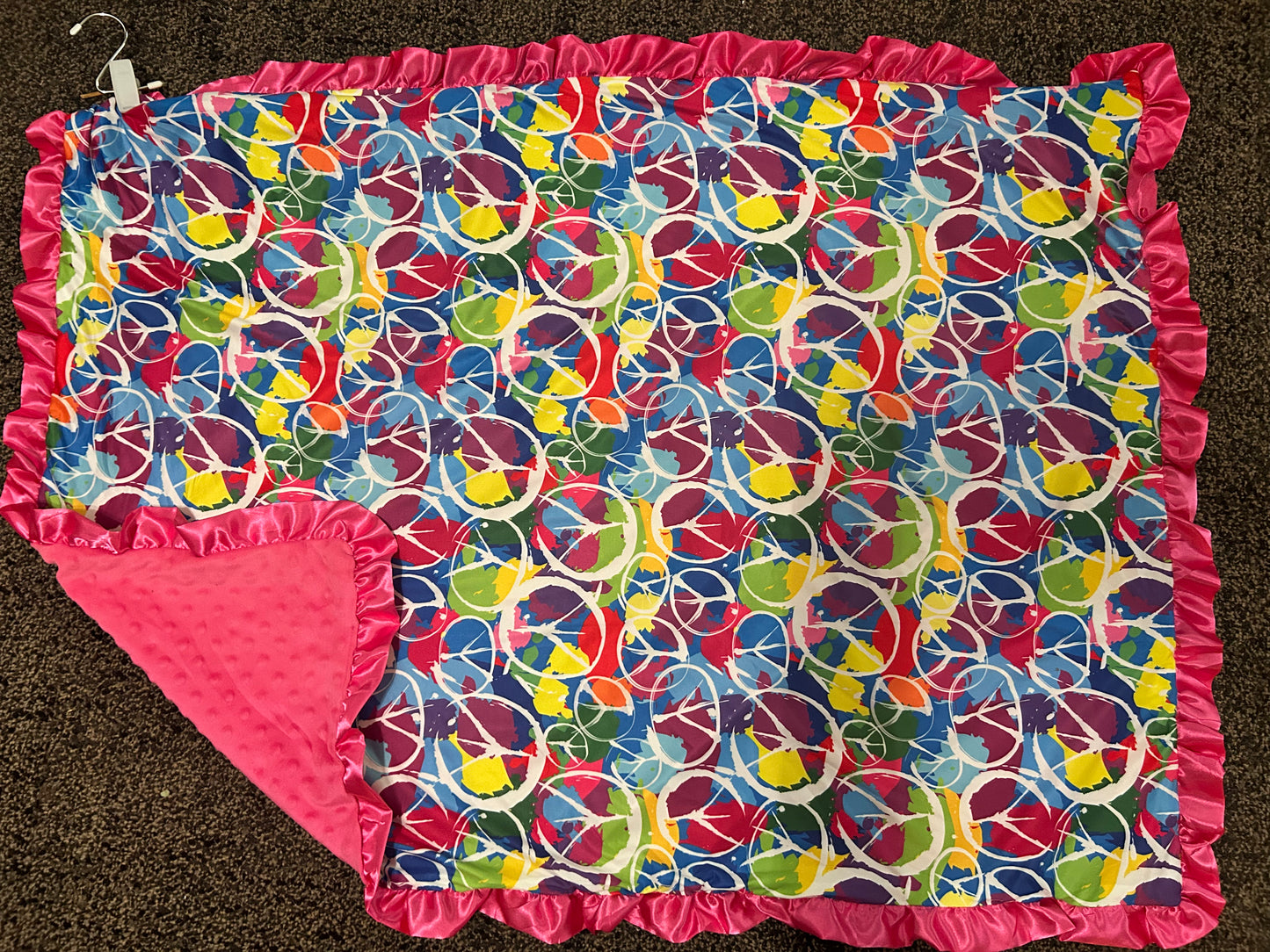 Ruffle Edged Peace Sign Splatter Paint Minky Blanket