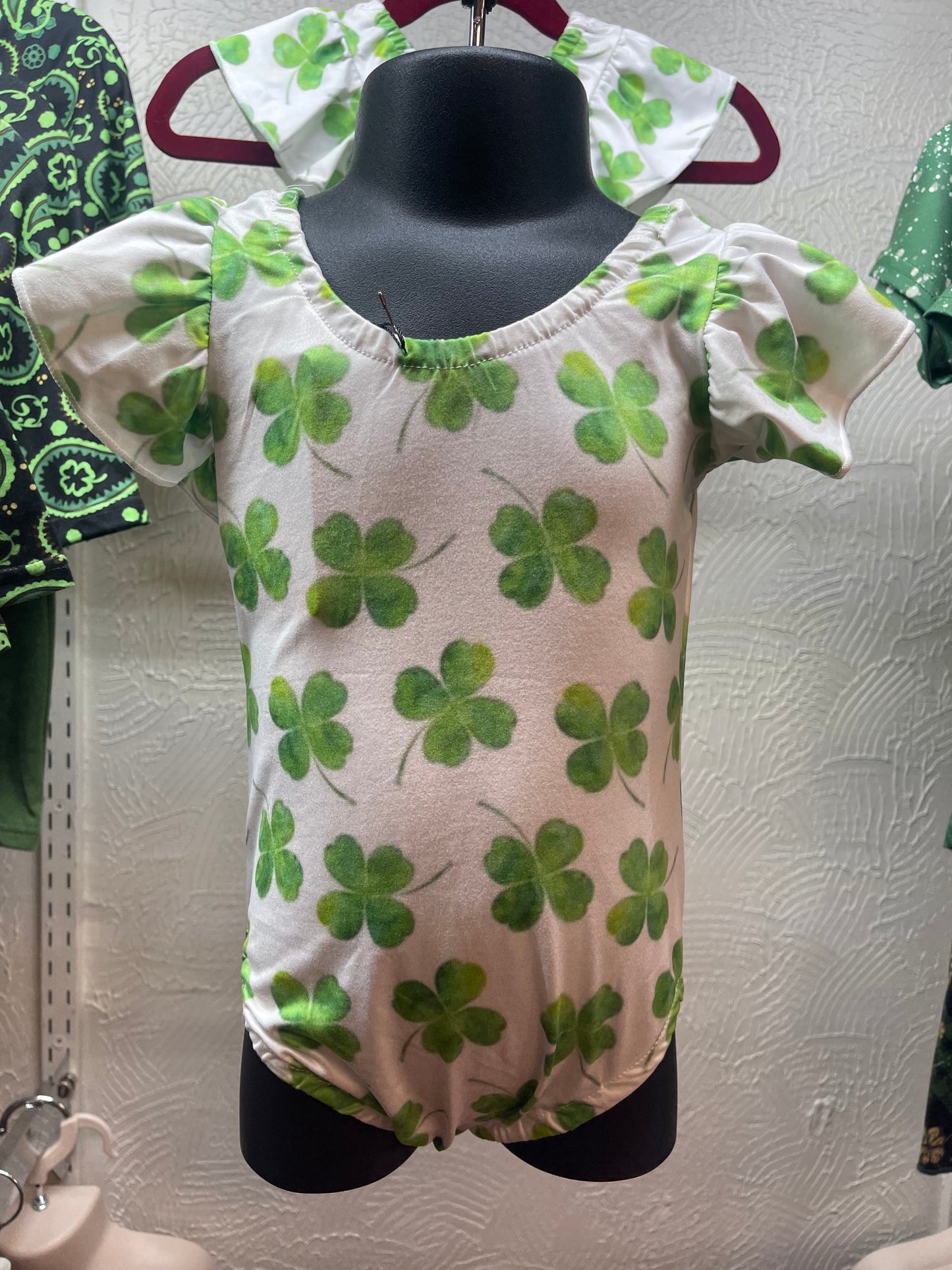 White St Patrick's Day Onesie w/ Clovers